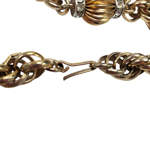Vtg Signed Eisenberg Gold Tone Necklace Twist Chain Rhinestone Beads 50" Chunky - Picture 9 of 11